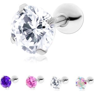 Šperky eshop ocelový piercing do tragu ucha kulatý blýskavý zirkon W06.34 fialová A