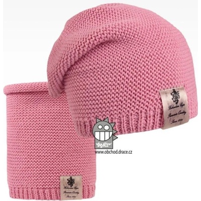 Dráče čepice pletená a nákrčník colors set vzor 04 růžová