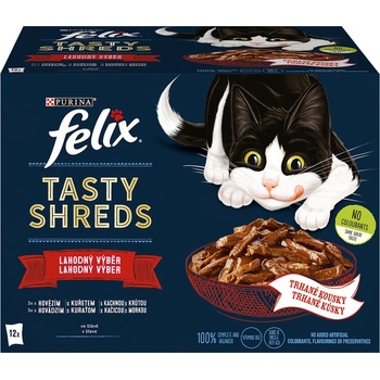 Felix Tasty Shreds hovädzie kura kačka a morka v šťave 12 x 80 g