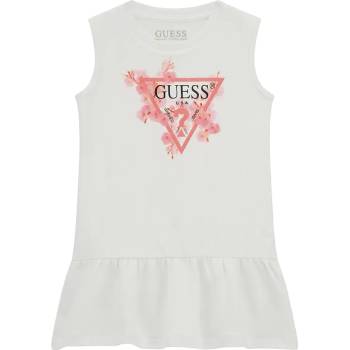 Guess Спортна рокля за момиче в мръсно бяло с розово лого Guess и цветя