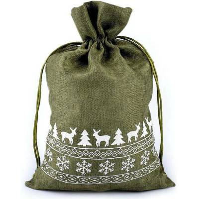 Vánoční dárkový pytlík 20x30 cm imitace juty - zelená khaki