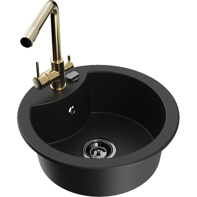 Mexen Diego гранитна мивка с 1 отделение с кухненски смесител Duero, черен - 6512-77-671600-50-B (6512-77-671600-50-B)