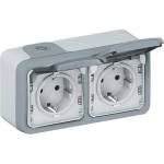 Legrand Контакт шуко ДВОЕН открит монтаж 16A IP55 цвят Сив Plexo - 069702 (069702)