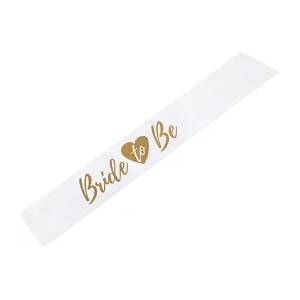 PartyDeco Бяла лента с надпис - Bride to be