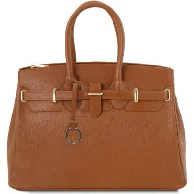 Tuscany Leather Kožená kabelka so zlatými kovovými detailmi koňak 1529 1 6