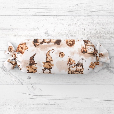 Biante vankúš valec bonbon Sandra SA-663 Hnedí škriatkovia s perníčkami na bielom 15x40