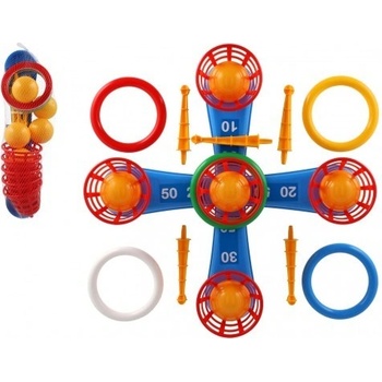 Teddies Házecí hra plast kříž s kruhy + košíčky s míčky