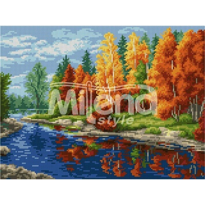 Milena Style Есен край реката - гоблен със схема конци dmc 1: 4