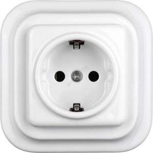 Elhard - Керамична ретро розетка за дома с рамка SCHUKO 230V бяла (EF0015N)