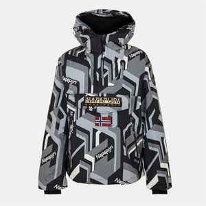 NAPAPIJRI Men's All Over Print Weather Resistant Rain Anorak - Black AOP