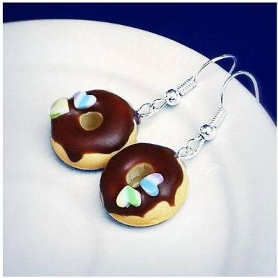 CircusMind sladké náušnice Fimo donuty se srdíčky S5079