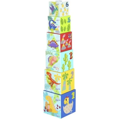 Tooky Toy Кула от картонени кубчета с фигури - Динозаври - Tooky Toy