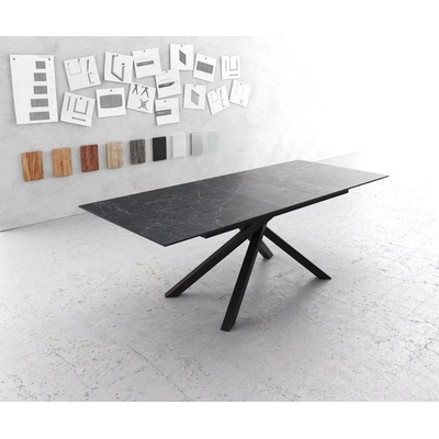 DELIFE Edge 180-220 x 90cm keramika LaminamNero Greco antracitová křížová podnož obdélníkový černý rozkládací