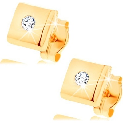 Šperky eshop náušnice ze žlutého zlata lesklý čtverec s diamantem čiré barvy BT501.85