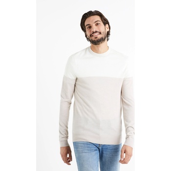 Celio Мъжки бял и бежов пуловер от мериносова вълна Celio Cemeribloc Celio | Bezhov | МЪЖЕ | S