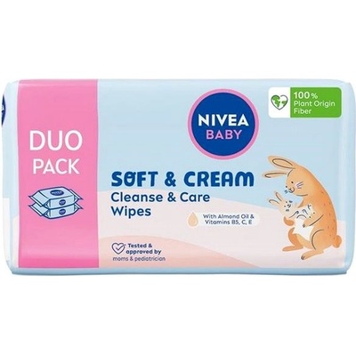 Nivea Baby Soft & Cream Cleanse & Care Wipes čisticí a pečující vlhčené ubrousky 2 x 57 ks
