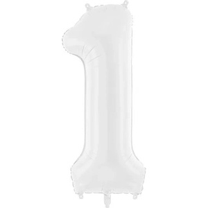 Party Deco Фолиев Балон Цифра, Бяло, 86см - 1 (fb130-1-008)