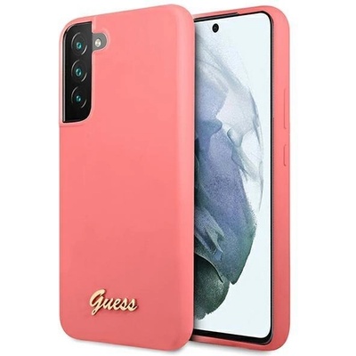 GUESS Гръб GUESS Silicone Script Metal Logo за Samsung Galaxy S22 Plus, Тъмно Розов (3666339042486)