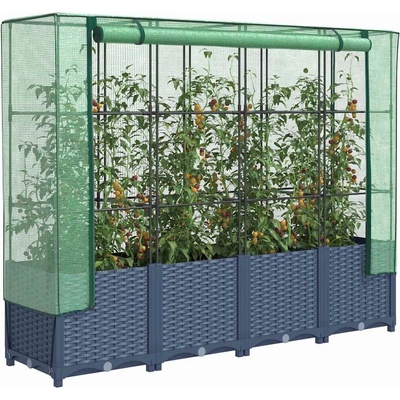 Petrashop Vyvýšený záhon se skleníkem ratanový vzhled 160 x 40 x 138 cm Tmavě šedý
