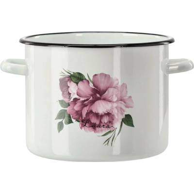 marka niezdefiniowana Emailový hrnec 5,5 l 22 cm bílá pivoňka Laura *9242