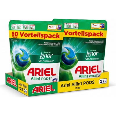Ariel gelové prací kapsle Allin1 Touch of Lenor Unstoppables 2 x 60 PD
