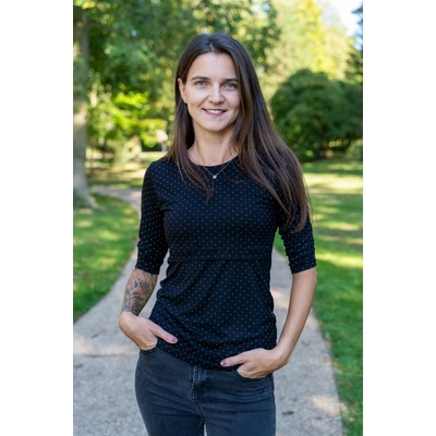 Jsem máma bambusové kojicí tričko s 3/4 rukávem černé s puntíky