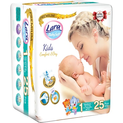 Lara Бебешки пелени Lara Premium - Newborn, 2-5 kg, 25 броя (54301)
