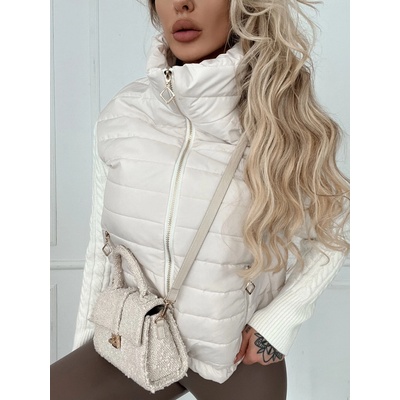 Fashionweek Dámska bunda s pletenými rukávmi NB2301 krémová