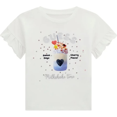 GUESS Тениска в Бял цвят за мини момиче с много детайли, къдрички и пайети Guess