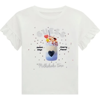 GUESS Тениска в Бял цвят за мини момиче с много детайли, къдрички и пайети Guess