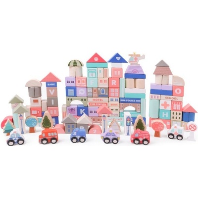 Eco Toys Dřevěné naučné kostky Městečko 115 ks