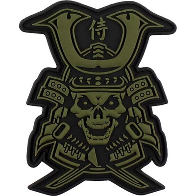 Gumová nášivka 101 Inc Samurai Skull - olivová