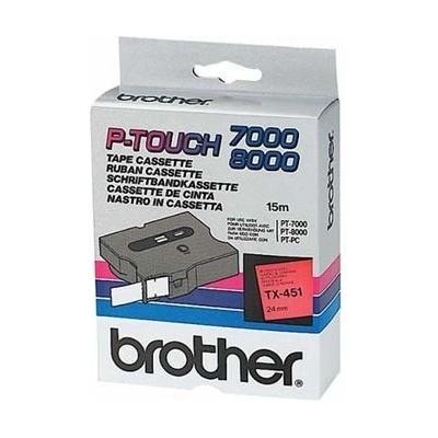 Brother TX-451, 24mm x 15m, черен печат / червен фон, оригинална лента (TX451)