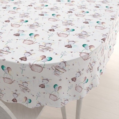 Biante bavlna oválny obrus Sandra SA-372 Myšky a konvičky na bielom 120x140 cm