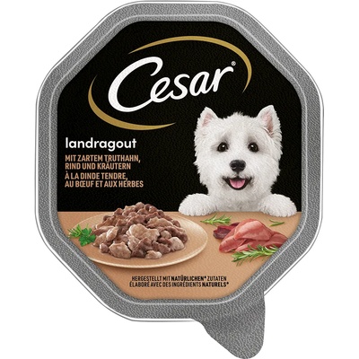 Cesar 28x150г Cesar консервирана храна за кучета - кънтри яхния с пуешко, говеждо и билки