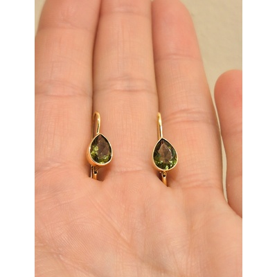 Vltavín Moldavite Zlaté náušnice s vltavíny ve tvaru kapek P2000372580009