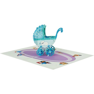 Kiriori 3d Поздравителна картичка "Бебе в количка синя" kiriori pop up