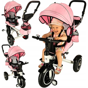 Trike Fix V3 bicykel kočík 3v1 otočný 360 ružový