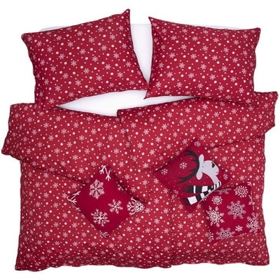 SCANquilt Obliečky JERSEY vločky červená biela štandardný paplón 140x200 vankúš 70x90