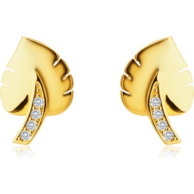 Šperky eshop diamantové ze žlutého zlata list Monstera stonek ozdobený brilianty BT506.91