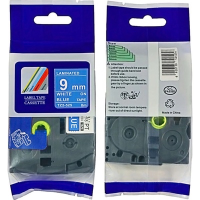 Label Brother TZ-525 - kompatibilná páska - 9mm, podklad: modrý/písmo: biele - laminovaná