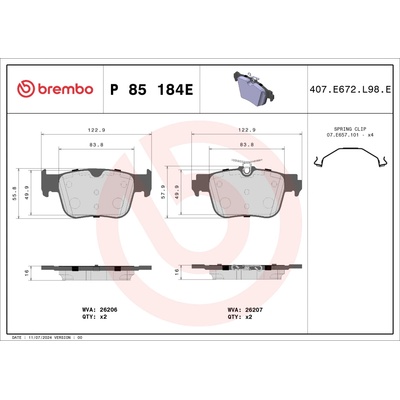 Sada brzdových platničiek, vždy 4 kusy v sade BREMBO P 85 184E (P85184E)