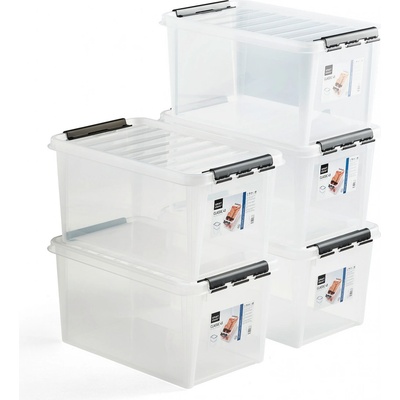 AJ Produkty Plastový box s víkem, 47 litrů, 590 x 390 x 310 cm, průhledný, bal. 5 ks