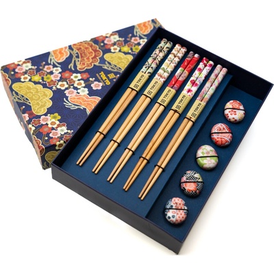Tokyo Design Studio Čínske paličky set 5 párov s podložkami kvety v krabičke