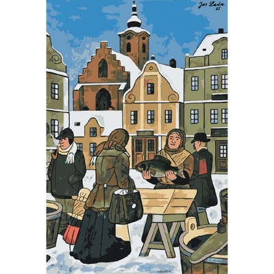 MALUJEŠ Malování podle čísel JOSEF LADA VÁNOČNÍ KAPR 1955 Rozměr 40 x 60 cm Rámování vypnuté plátno na rám