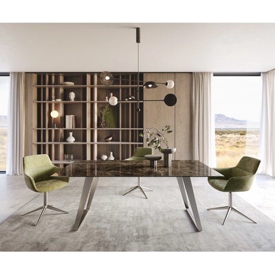 DELIFE Jídelní stůl Edge 200 x 100 keramika Laminam® Emperador E x tra Lucidato tmavě hnědá nerezová ocel hranatá