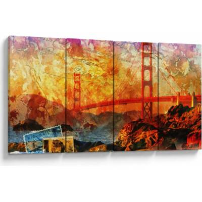 Obraz - Golden Gate, San Francisco, Kalifornie, Čtyřdílný 160x80 cm – Hledejceny.cz