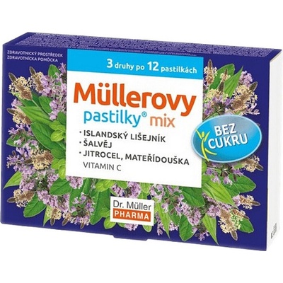 DR. MÜLLER Müllerovy pastilky mix bez cukru 3 druhy po 12 kusech
