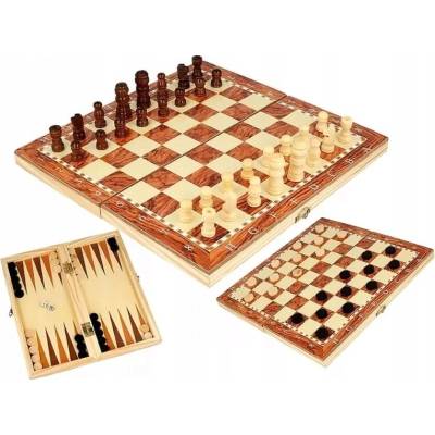 SZACHY DREWNIANE MAGNETYCZNE KLASYCZNE DUŻE WARCABY GRA BACKGAMON 29x29cm