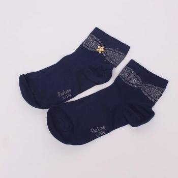 Image 1 of Дамски къси чорапи в тъмносин цвят със златисто цвете